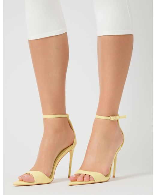 Public Desire White Kelisa Lemon Pu Pointed Toe Barely There Stiletto High Heels