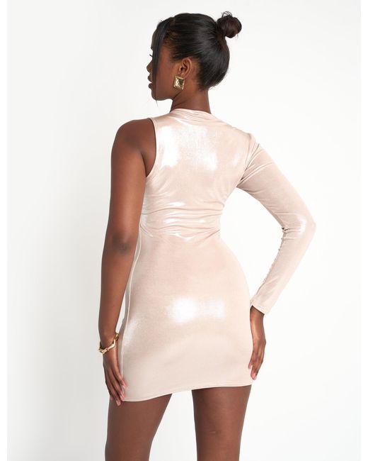 Public Desire White Slinky One Shoulder Mini Dress Champagne