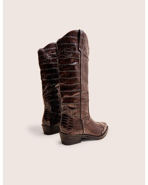 Public Desire Multicolor Apollo Brown Croc Flat Western Knee High Boots