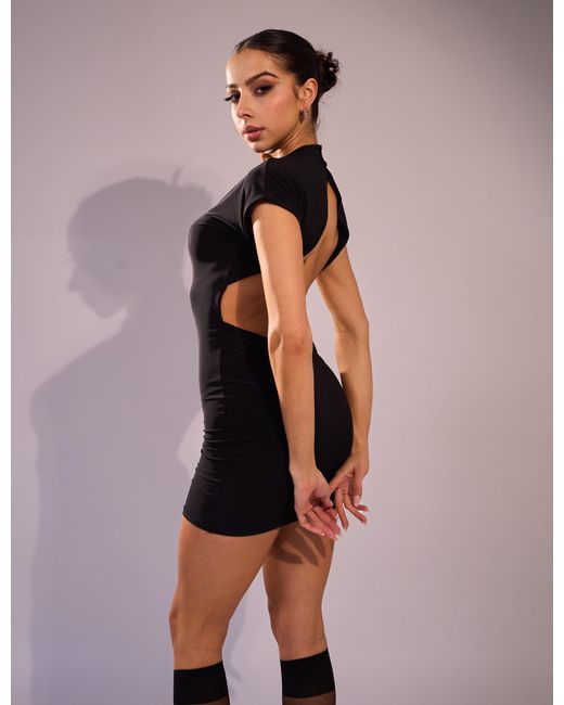 Public Desire Multicolor High Neck Backless Slinky Mini Dress Black