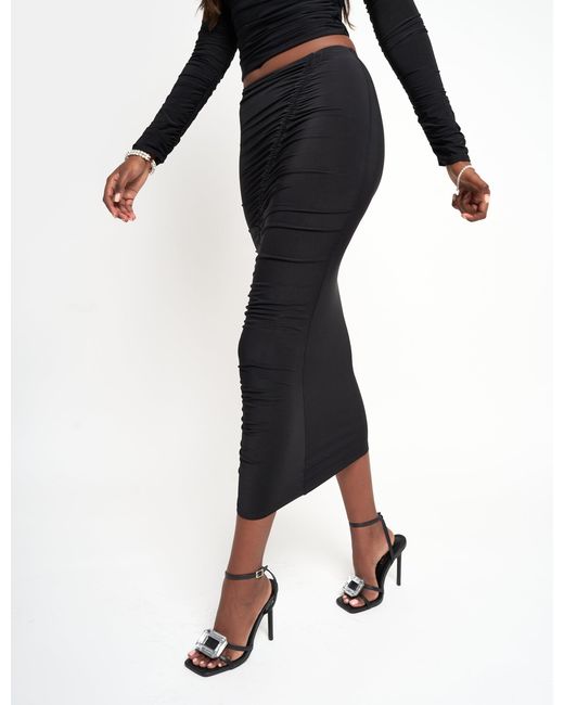 Public Desire Ruched Maxi Skirt Co Ord Black