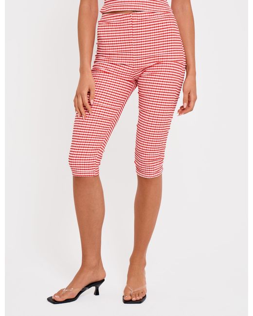 Public Desire Pink Mid Rise Gingham Capri Pant Red And White