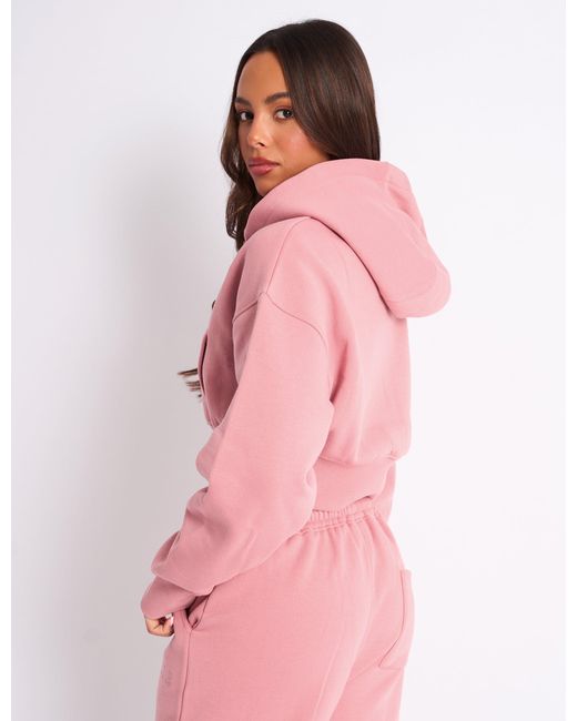 Public Desire Pink Kaiia Studio Cropped Zip Up Hoodie Blusher