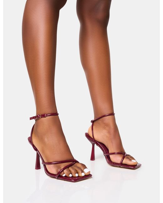 Public Desire Multicolor Bree Burgundy Patent Barely There Square Toe Mid Stiletto Heels