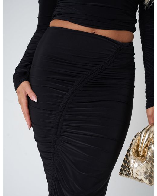 Public Desire Ruched Maxi Skirt Co Ord Black