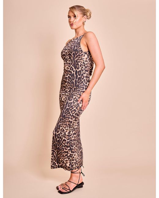 Public Desire Pink High Neck Cowl Back Maxi Dress Leopard