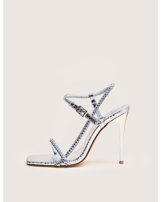 Public Desire Natural Last Night Silver Snake Pu Diamante Strap Stiletto High Heels