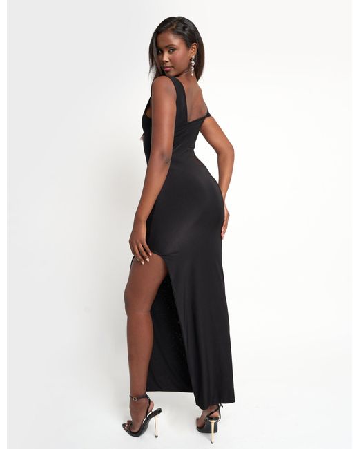 Public Desire Slinky Mesh Cut Out Maxi Dress Black