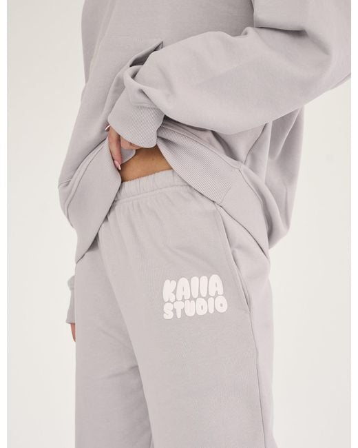 Public Desire White Kaiia Studio Bubble Logo Cuffed Joggers Light Grey