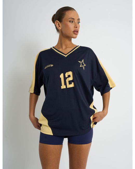 Public Desire Blue Kaiia Sport Football Shirt Navy & Yellow
