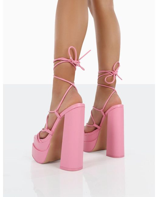 Public Desire Glow Girl Baby Pink Pu Lace Up Platform High Heels