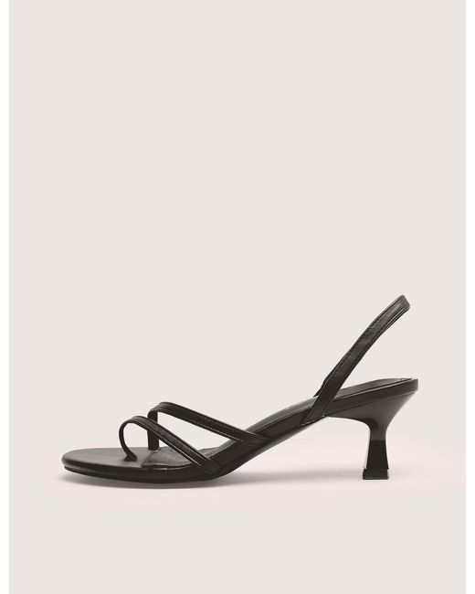 Public Desire Natural Helios Black Pu Asymmetric Toe Strap Sling Back Mid Heels