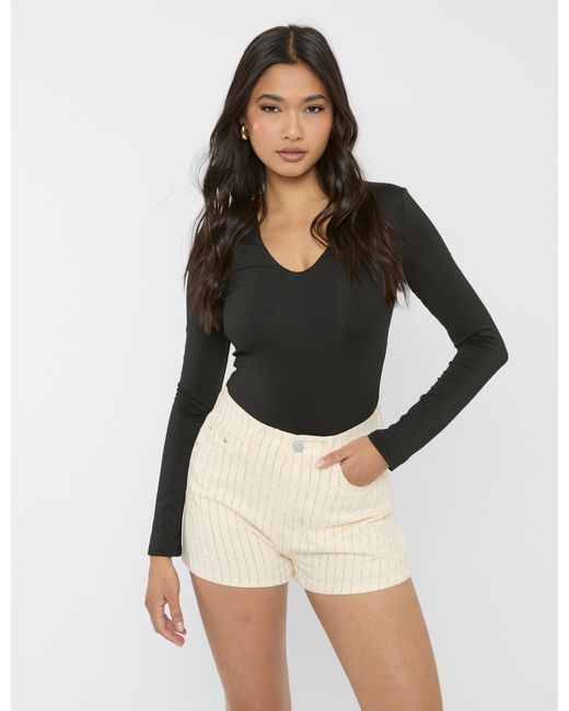Public Desire Black High Waist Diamante Embellished Shorts Cream