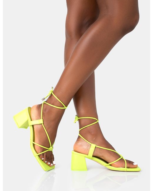Public Desire Green Aloha Lime Lace Up Block Mid Heeled Sandals