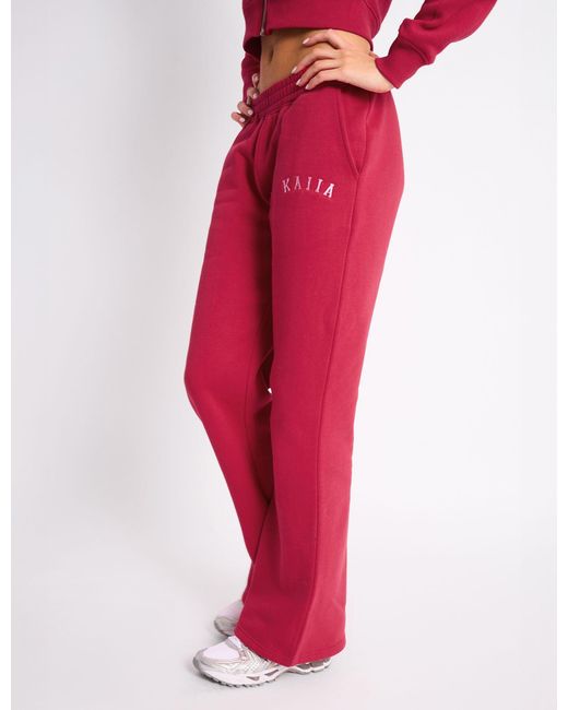 Public Desire Red Kaiia Logo Wide Leg Joggers Cranberry & Pink