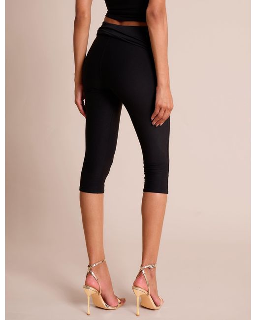 Public Desire Blue Knot Detail Tie Side Luxe Slinky Capri Pants Black