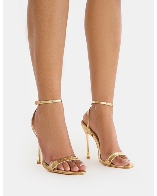 Public Desire White Soho Gold Metallic Barely There Strappy Stiletto Heels