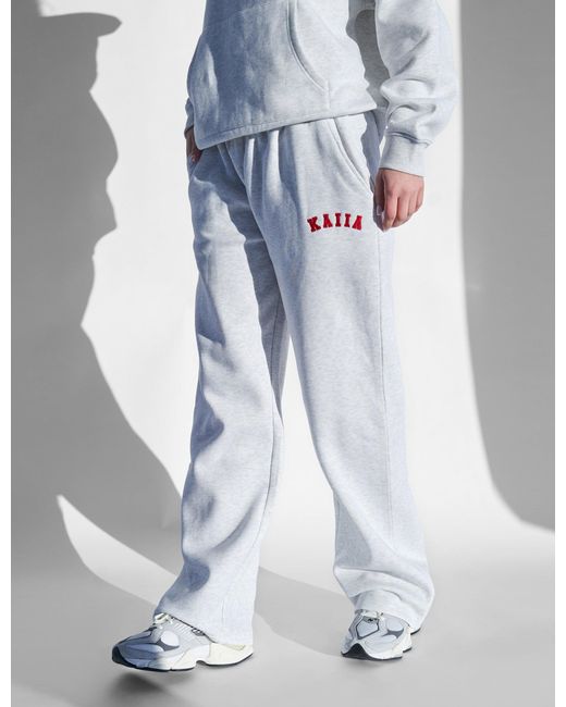 Public Desire White Kaiia Logo Wide Leg Joggers Light Grey Marl And Red