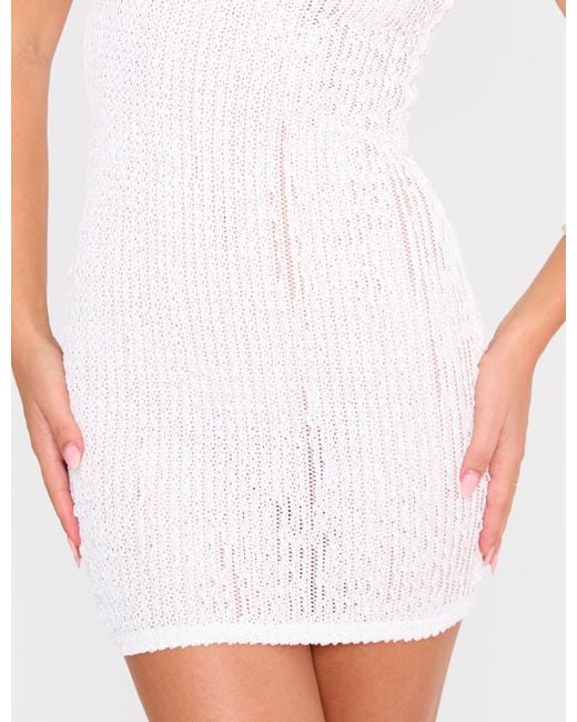 Public Desire White Textured Bandeau Mini Dress Cream