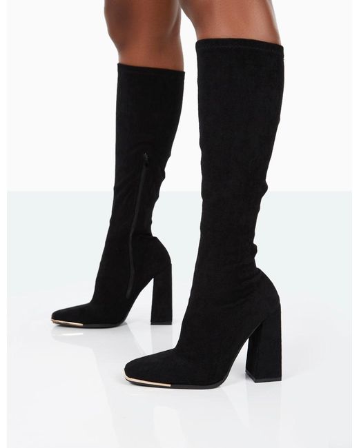 Public Desire Caryn Black Faux Suede Knee High Block Heeled Boots