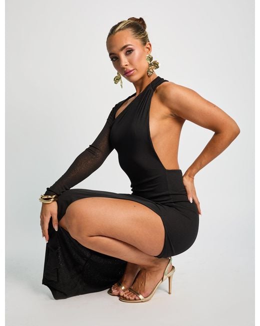 Public Desire One Shoulder Asymmetric Backless Maxi Dress Black