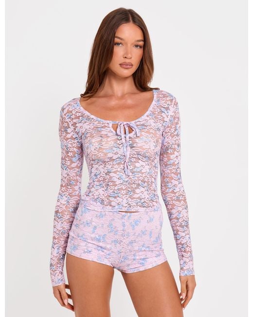 Public Desire Floral Lace Hot Pant Micro Shorts Pink
