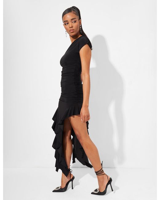 Public Desire Kaiia Asymmetric Ruched Maxi Dress In Black