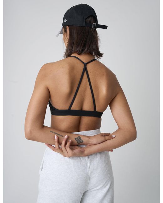 Public Desire Blue Cross Over Back Detail Sports Bra Black