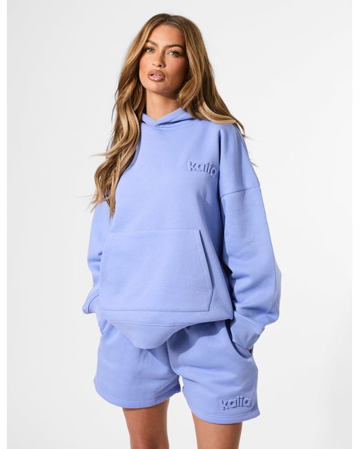 Public Desire Kaiia Embossed Logo Oversized Hoodie Cornflower Blue