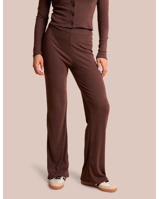 Public Desire Natural High Waist Rib Wide Leg Trouser Chocolate