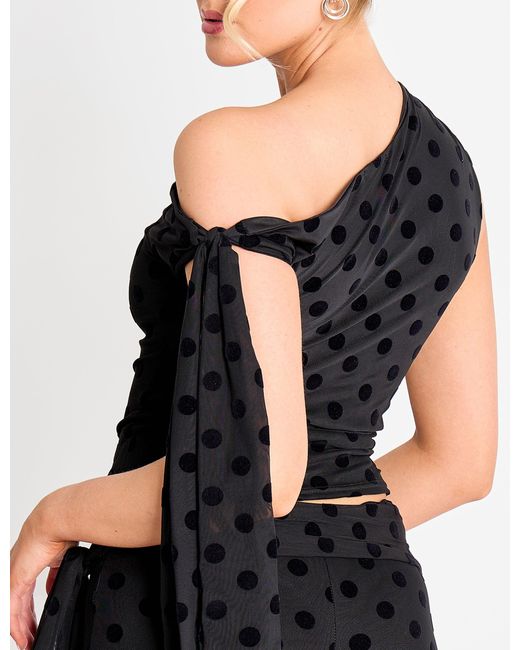 Public Desire Knot Detail Asymmetric One Shoulder Polka Dot Devore Top Black