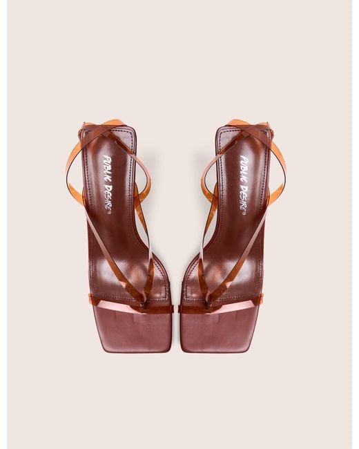 Public Desire Pink Liberty Brown Perspex Strappy Mid Heels