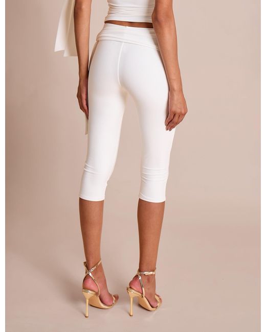 Public Desire Natural Knot Detail Tie Side Luxe Slinky Capri Pants White