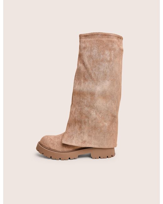 Public Desire Natural Dusty Beige Chunky Sole Faux Suede Fold Over Boots