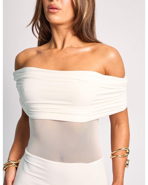 Public Desire Off Shoulder Mesh Insert Maxi Dress White