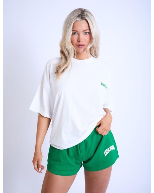 Public Desire Kaiia Design Bubble Logo Oversized T-shirt Off White & Green