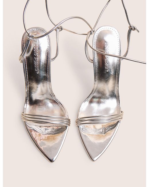Public Desire Natural Merlot Mirror Silver Pu Lace Up Wrap Around Pointed Toe Stiletto Heels