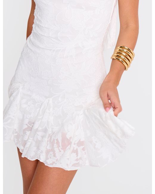 Public Desire Neck Scarf Textured Floral Mini Dress White