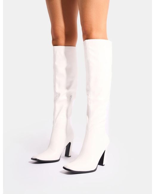 Public Desire Acquilla White Knee High Flared Boots