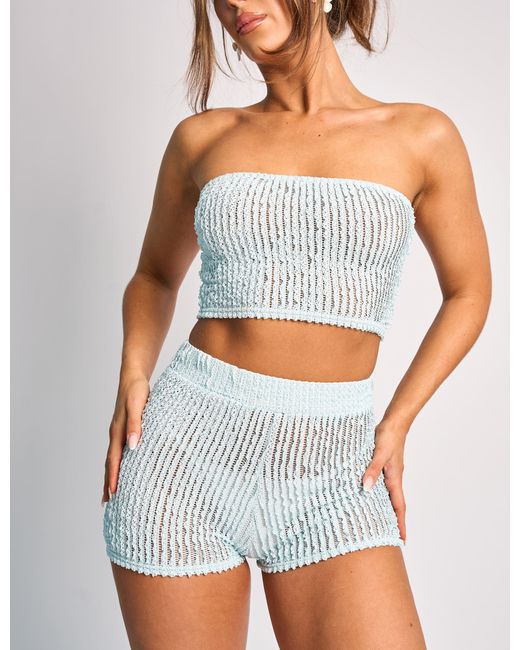 Public Desire Multicolor Textured High Waisted Micro Shorts Co Ord Blue