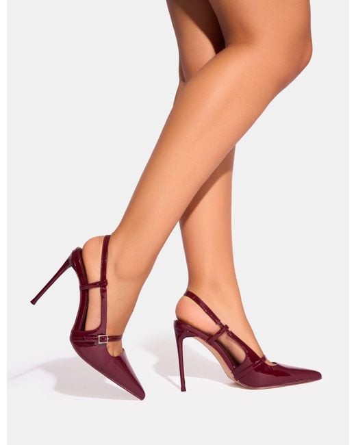 Public Desire White Forget Me Not Burgundy Embellished Buckle Detail Sling Back Court Heels