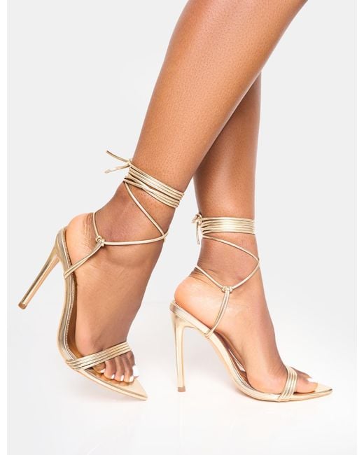 Public Desire Multicolor Merlot Metallic Gold Lace Up Wrap Around Pointed Toe Stiletto Heels