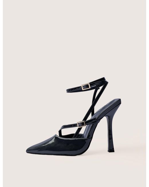 Public Desire Natural Idol Navy Patent Buckle Strappy Detail Stiletto Court High Heels