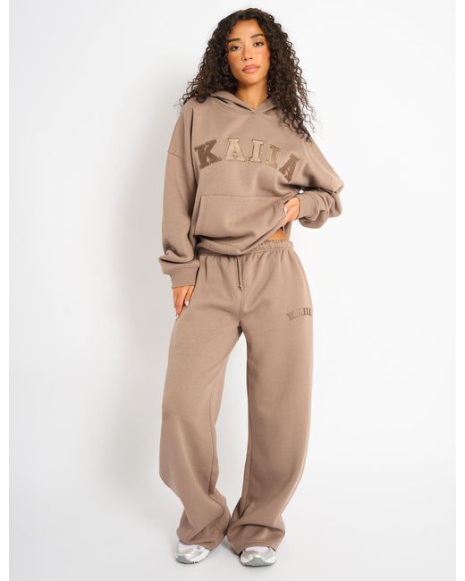 Public Desire Natural Kaiia Logo Wide Leg Joggers Latte