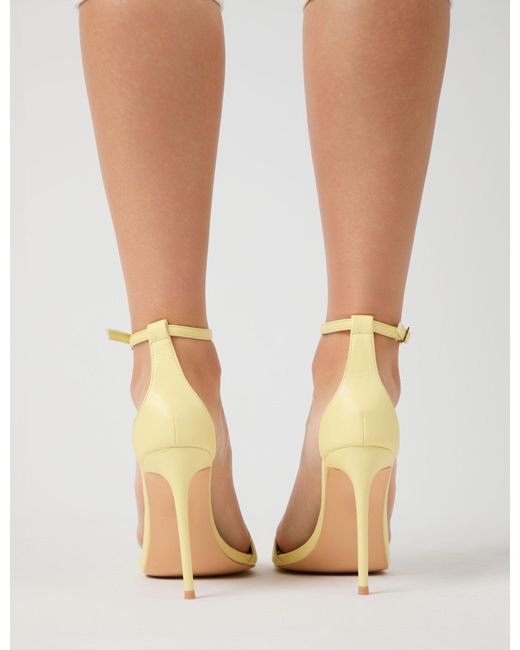 Public Desire White Kelisa Lemon Pu Pointed Toe Barely There Stiletto High Heels