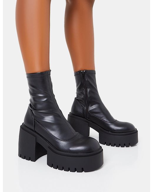 Public Desire Demeter Black Pu Chunky Heeled Platform Ankle Boots