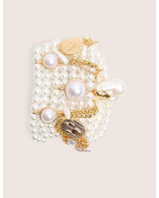 Public Desire Natural Layered Pearl Bracelet With Gold Charms