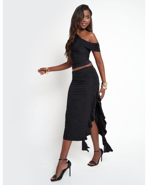 Public Desire White Drape Detail Luxe Slinky Maxi Skirt Black