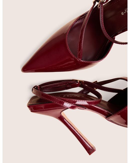 Public Desire Pink Idol Burgundy Patent Buckle Strappy Detail Stiletto Court High Heels