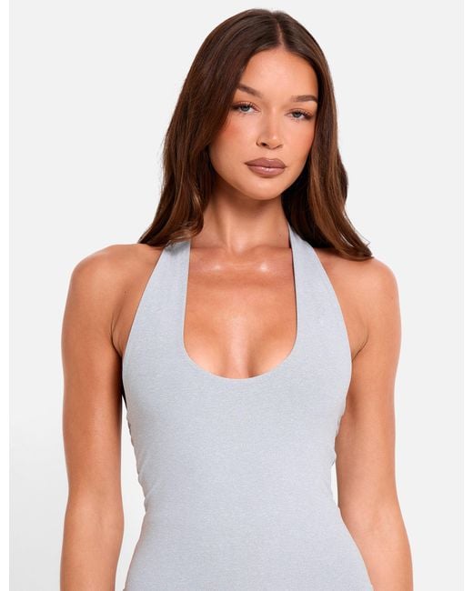 Public Desire White Halterneck Luxe Slinky Top Grey Marl